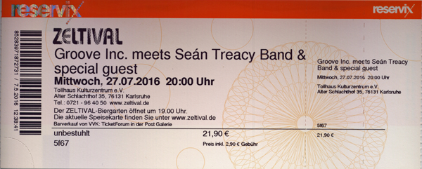 Groove Inc. meets Sean Treacy Band,
        27.7.2016, Zeltival Karlsruhe