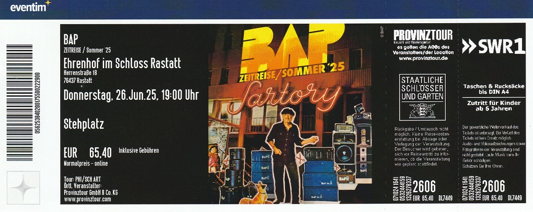 Ticket BAP 26.06.2025 Ehrenhof im
        Schloss Rastatt