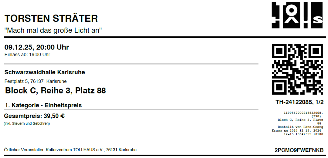 Ticket Torsten Str�ter 09.12.2025
        Karlsruhe Schwarzwaldhalle