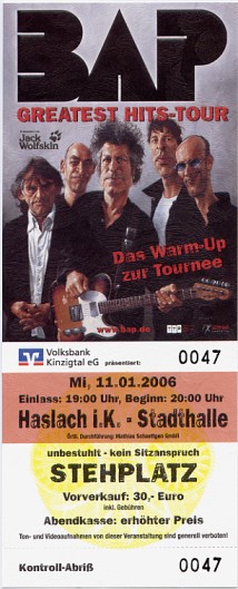 Ticket BAP 11.01.2006 Haslach Stadthalle
