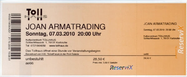 Ticket Joan Armatrding, 7.3.2010, Karlsruhe Tollhaus