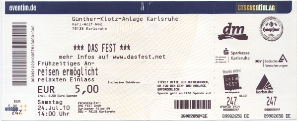 Tikcet Das Fest 24.07.2010