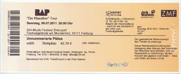 Ticket BAP Freiburg 2011