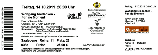Ticket Wolfgnag Niedecken Oberkirch