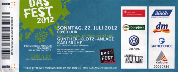 Ticket Das Fest 22.07.2012