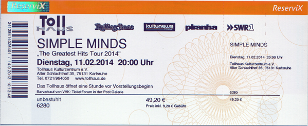 Ticket Simple Minds