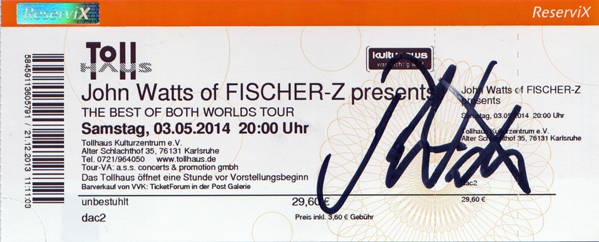 Ticket Fischer-Z signed by John Watts