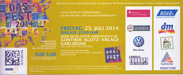 Ticket Das Fest 25.7.2014