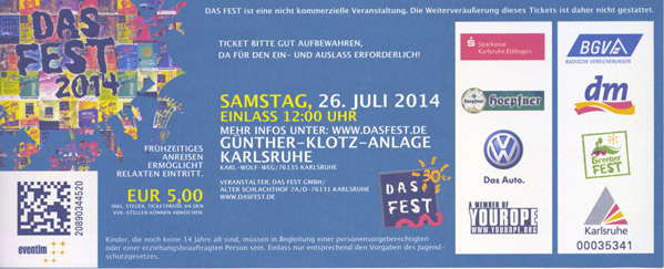 Ticket Das Fest 26.7.2014