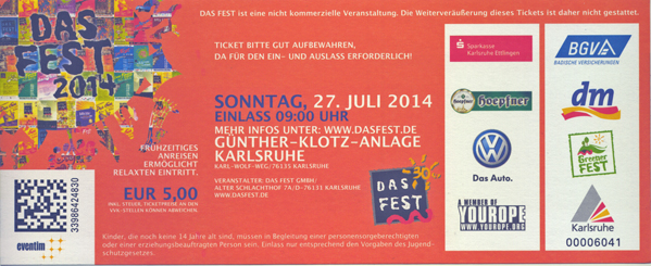 Ticket Das Fest 27.7.2014