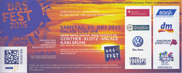 Ticket Das Fest 25.7.2015