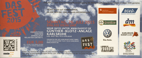 Ticket Das Fest 26.7.2015