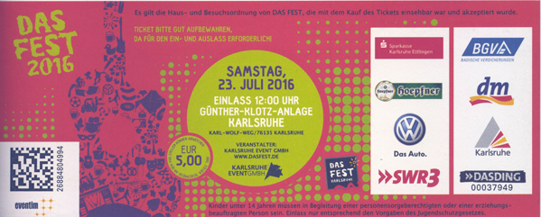 Ticket Das Fest 23.7.2016