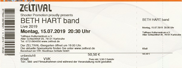 Beth Hart 15.07.2019 Zeltival Tollhaus
        Karlsruhe Ticket