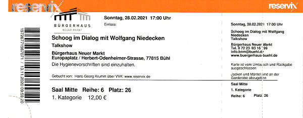 Ticket Ticket Schoog im Dialog mit Wolfgang
                      Niedecken