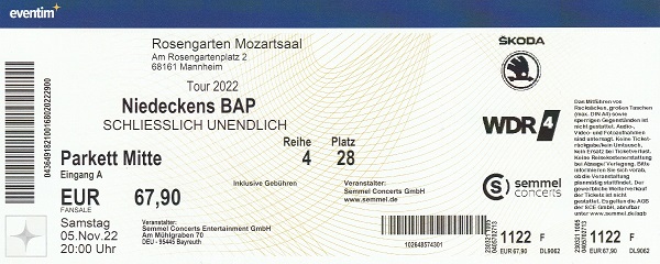 Ticket BAP Mannheim