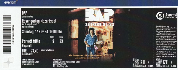 Ticket BAP Zeitreise 81/82 17.11.2024
        Mannheim Rosengarten Mozartsaal