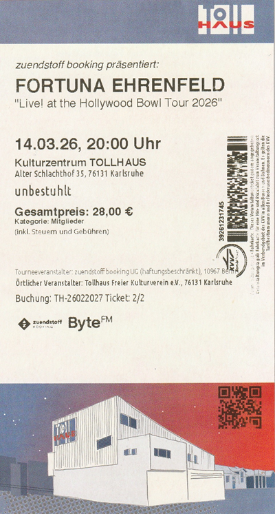 Ticket Fortuna Ehrenfeld 14.03.2026
        Tollhaus Karlsruhe