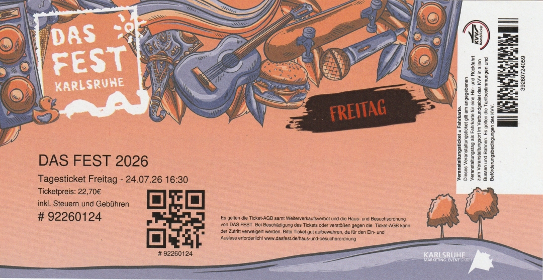 Das Fest 2026 23.-26.07.2026 Günther-Klotz-Anlage
Karlsruhe Das Fest 2026 23.-26.07.2026
Günther-Klotz-Anlage Karlsruhe